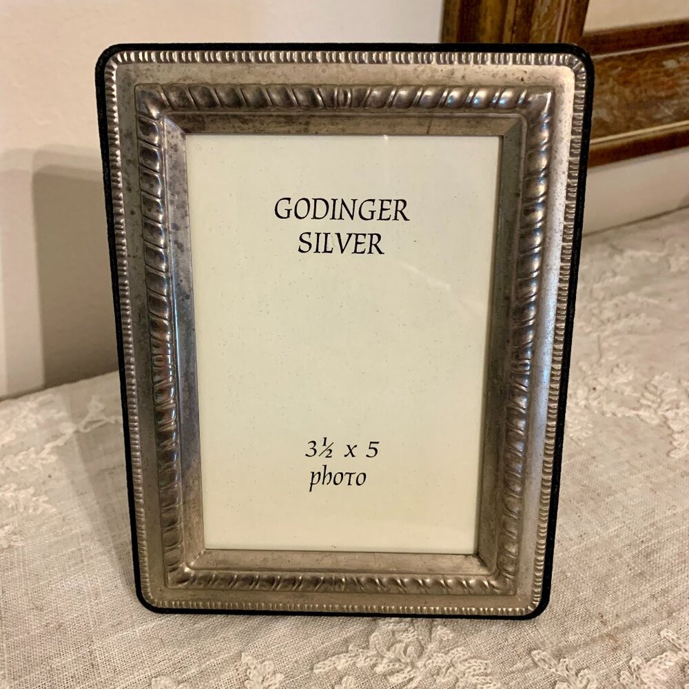 Godinger Silver Plate Picture Frame with Rope Accents & Patina Beautiful Vintage